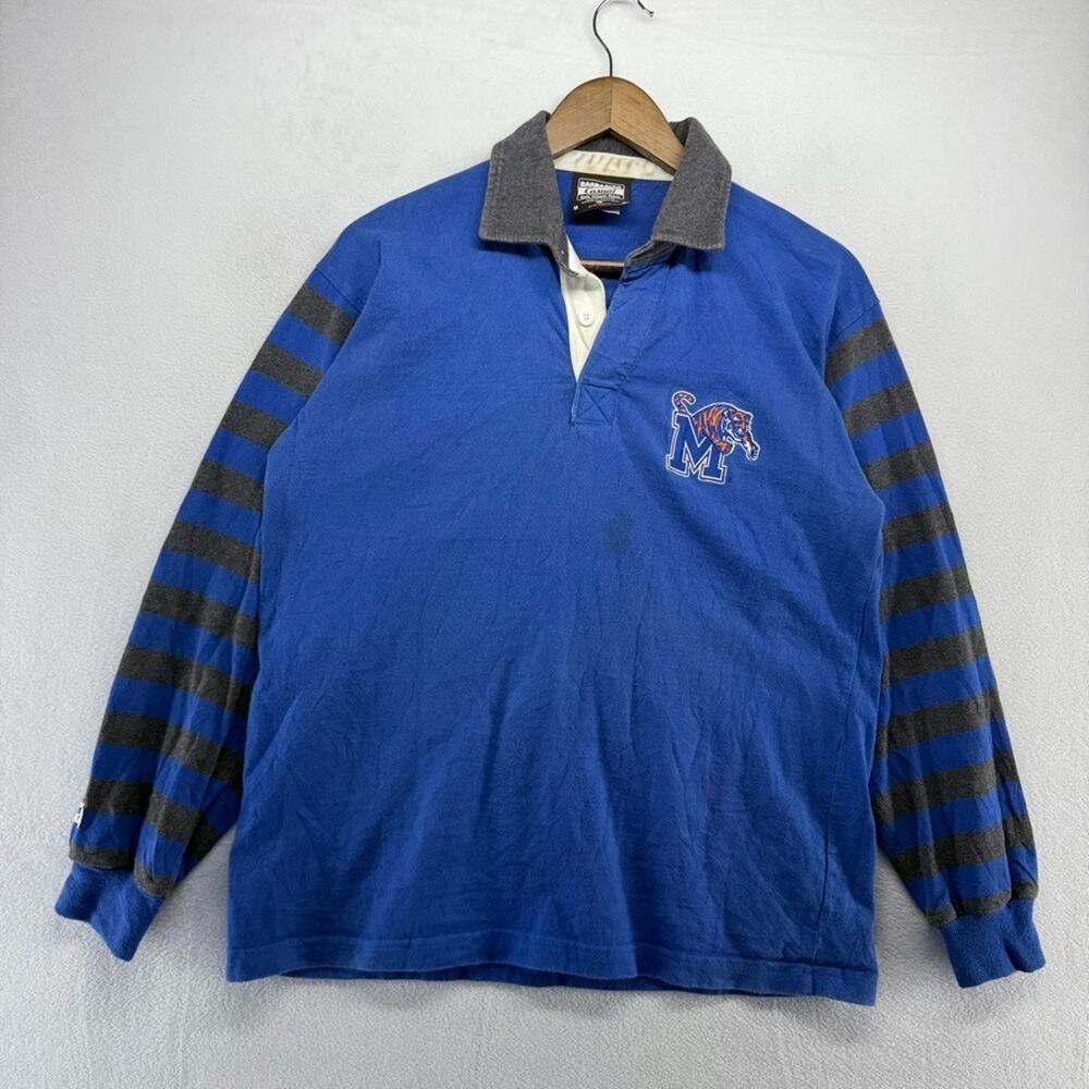 Vintage Memphis University Rugby Shirt Men's medium Blue Embroidered Logo 90s